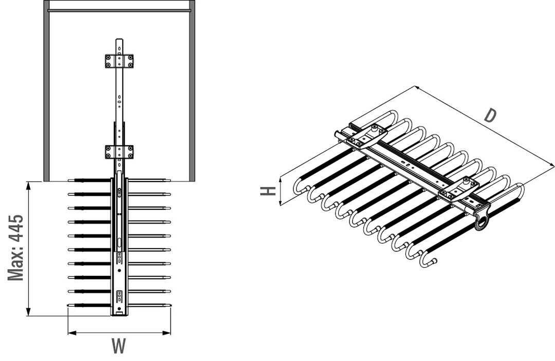 Starax Tavan Bağlantılı Raylı Pantolon Askısı Antrasit 34x46cm (S-6545-A)