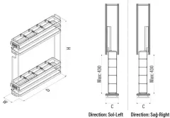 Starax Kaymaz Yüzeyli Ahşap Tablalı Lamalı Sağ Şişelik Çift Açılım Frenli Antrasit Modül 15cm (S-2661-A)