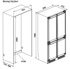 Hafele Royale Buzdolabı Ankastre 4 Kapılı 95cm