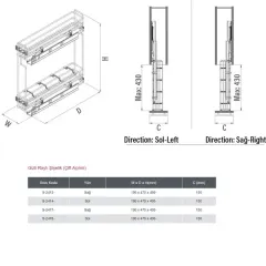 Starax Gizli Raylı Çift Açılım Sağ Şişelik Krom Modül 15cm (S-2413-C)