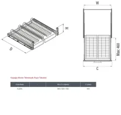 Starax Kapağa Monte Teleskopik Raylı Tabaklık Krom Modül 60cm (S-2233-C)