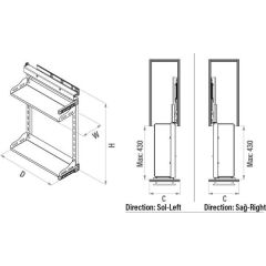 Starax Unique Slim Yandan Gizli Raylı Ünite Sağ 90 Derece Modül 30cm (S-2208-C)