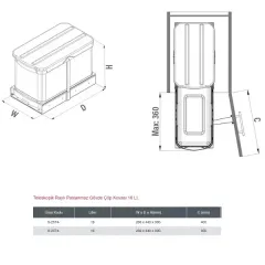 Starax Teleskopik Raylı Paslanmaz Gövde Çöp Kovası 16 Litre Modül 40cm (S-2574-G)