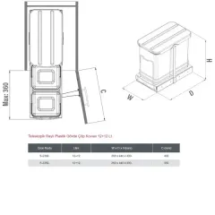 Starax Starax Teleskopik Raylı Plastik Gövde Çöp Kovası 12+12 Litre Gri Modül 40cm (S-2392-G)