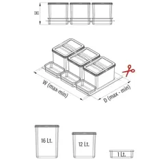 Starax 2564 90cm Çekmece İçi Taşınabilir Sepetli Manuel Çöp Kovası Antrasit 32+3 Lt Gri Modül 90cm (S-2564-A)