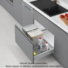 Starax 2553 80cm Çekmece İçi Taşınabilir Sepetli Manuel Çöp Kovası 24+3 Litre Gri 2 Kova Modül 80cm (S-2553-G)