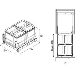 Starax Kapağa Monte Teleskopik Raylı Zemin Bağlantılı Çöp Kovası 12+12 Litre Gri Modül 40cm (S-2581-G)