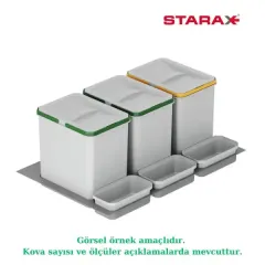 Starax 90cm Çekmece İçi Manuel Çöp Kovası 48+3 Litre Gri 3 Kovalı Modül 90cm (S-2562-G)