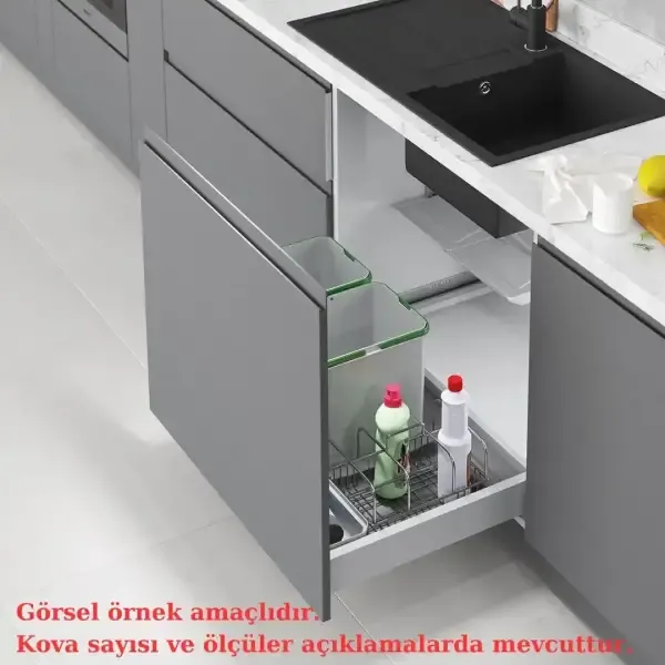 Starax 2558 80cm Çekmece İçi Taşınabilir Sepetli Otomatik Çöp Kovası 32+3 Lt Gri Modül 80cm (S-2558-G)