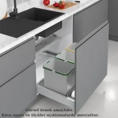 Starax 2555 80cm Çekmece İçi Otomatik Çöp Kovası 36+3 Litre Gri 3Kova Modül 80cm (S-2555-G)