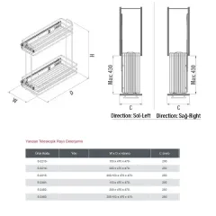 Starax 2215 Yandan Teleskopik Raylı Şişelik Krom Modül 25cm (S-2215-C)