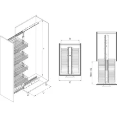 Starax Unique Box Modül 30cm Frenli Kiler Sepeti Antrasit 4 Sepetli (S-1801-UB-A)