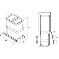 Starax 2590 Bağımsız Teleskopik Raylı Zemin Bağlantılı Çöp Kovası 35 Lt Frenli Antrasit Modül 30cm (S-2590-A)