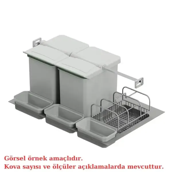 Starax 2557 80cm Çekmece İçi Taşınabilir Sepetli Otomatik Çöp Kovası 24+3 Lt Gri Modül 80cm (S-2557-G)