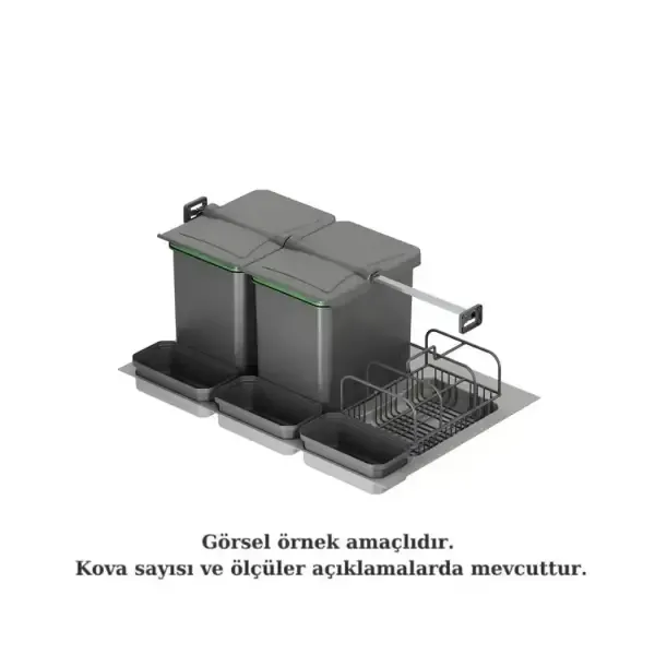 Starax 90cm Çekmece İçi Taşınabilir Sepetli Otomatik Çöp Kovası 32+3 Litre Antrasit (S-2568-A)